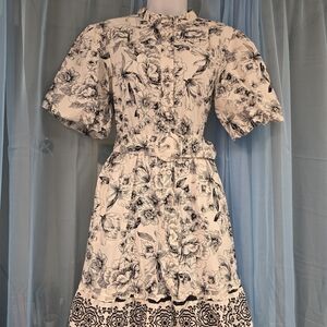 Joie Cream Dress with Black Floral Print and Belt